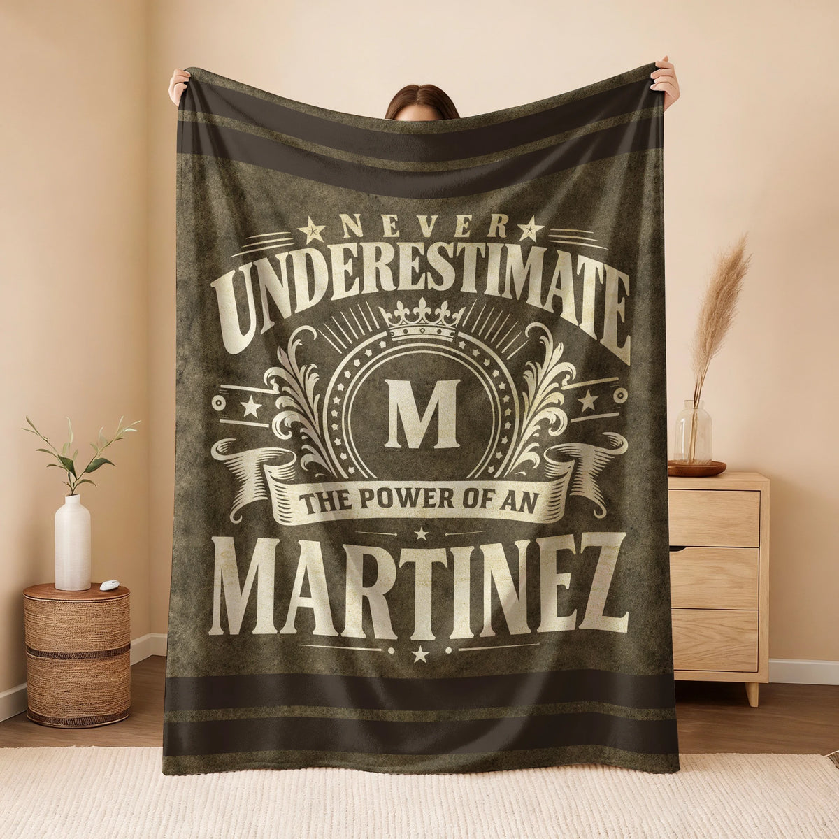 Never Underestimate The Power Of A Name Olive Green Army Fleece Blanket MARTINEZ 13K1 BK46