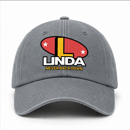 Never Back Down With Your Name And Initial Letter Washed Cap LINDA 13K1 C82PF