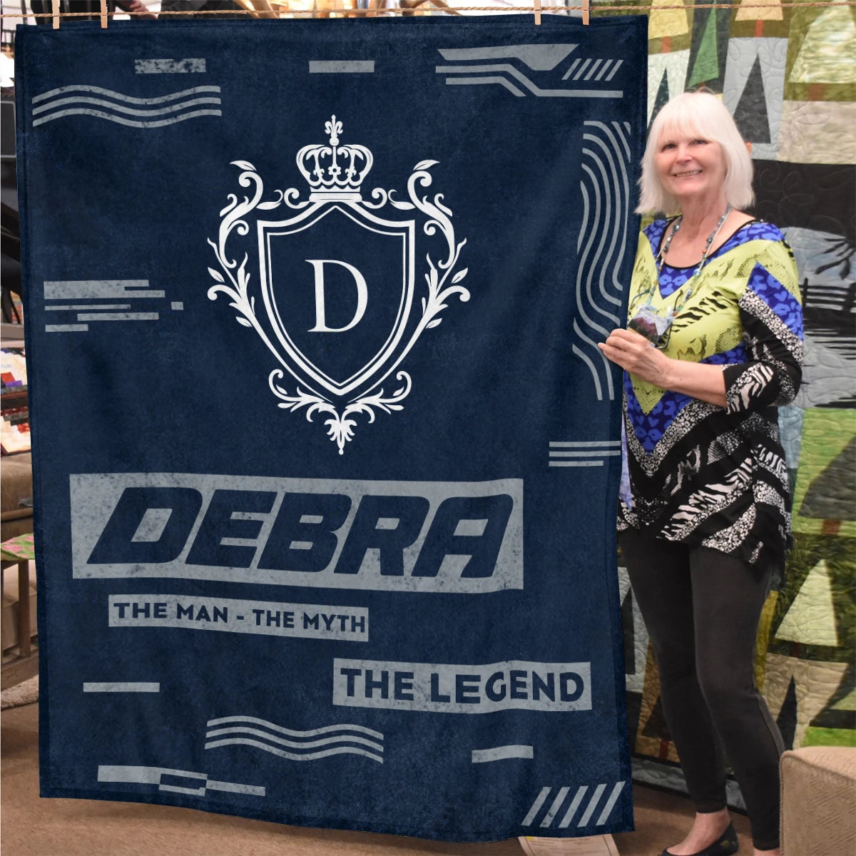 The Man The Myth The Legend Blue & Gray Fleece Blanket  DEBRA 13K1 BK08