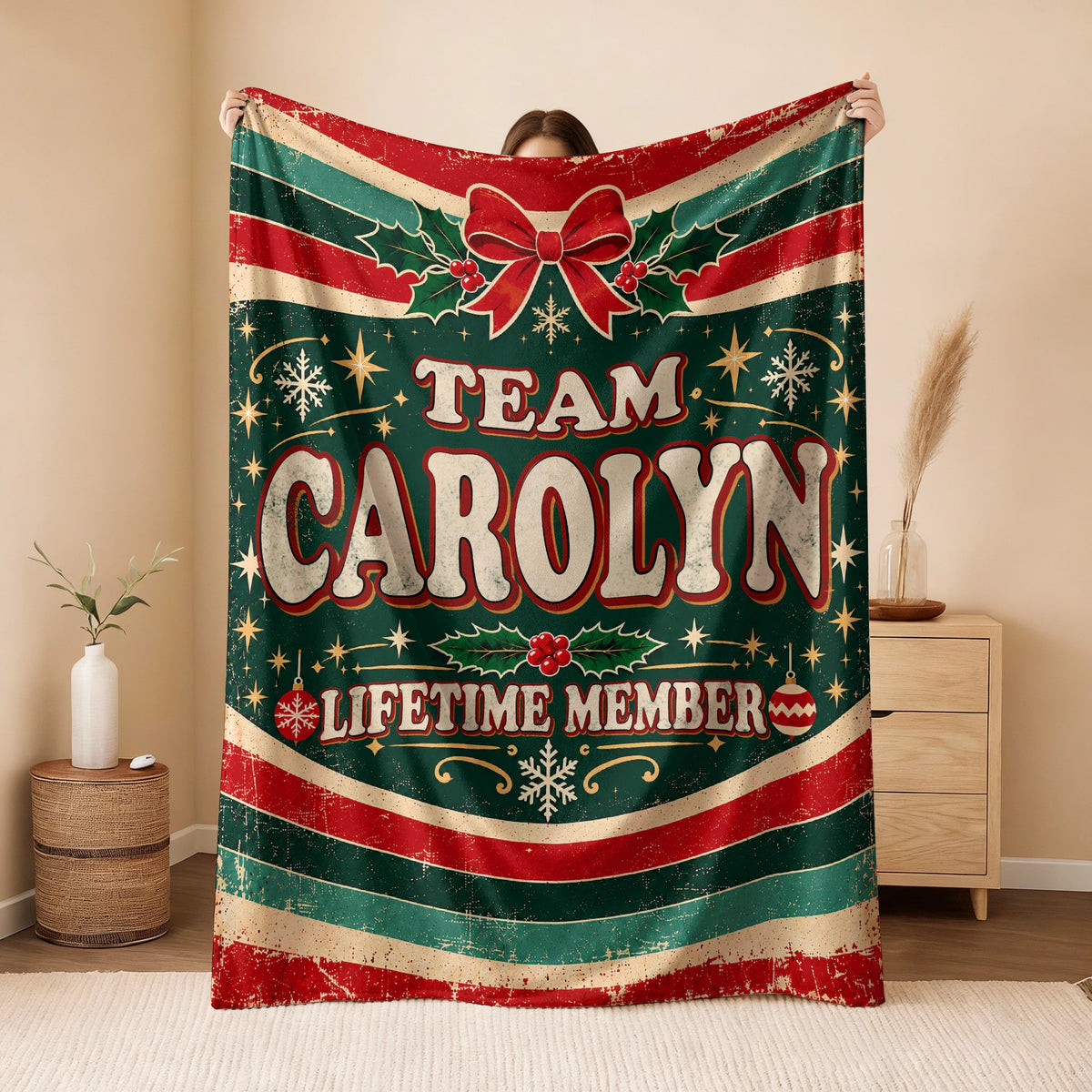 Team Your Name Lifetime Member Christmas Fleece Blanket CAROLYN 13K1 BK52