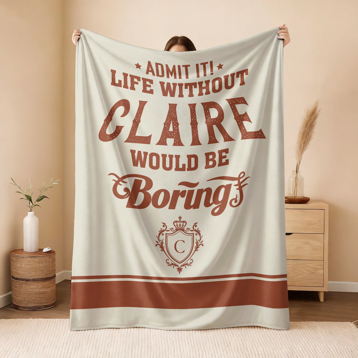 Life Without Your Name Would Be Boring Cream Terracotta Blanket CLAIRE 13K1 BK24