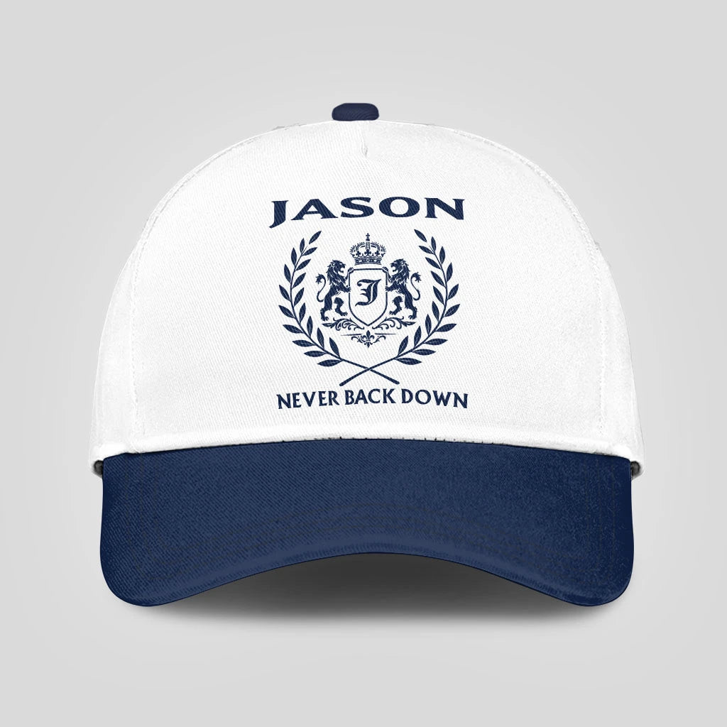 Never Back Down Blue And White Cap JASON 13K1 C59PF