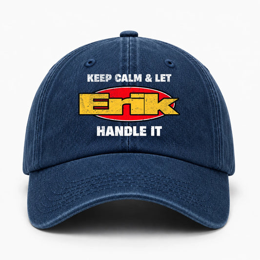 Keep Calm & Let Your Name Handle It Yellow And Red Logo Washed Cap ERIK 13K1 C172PF