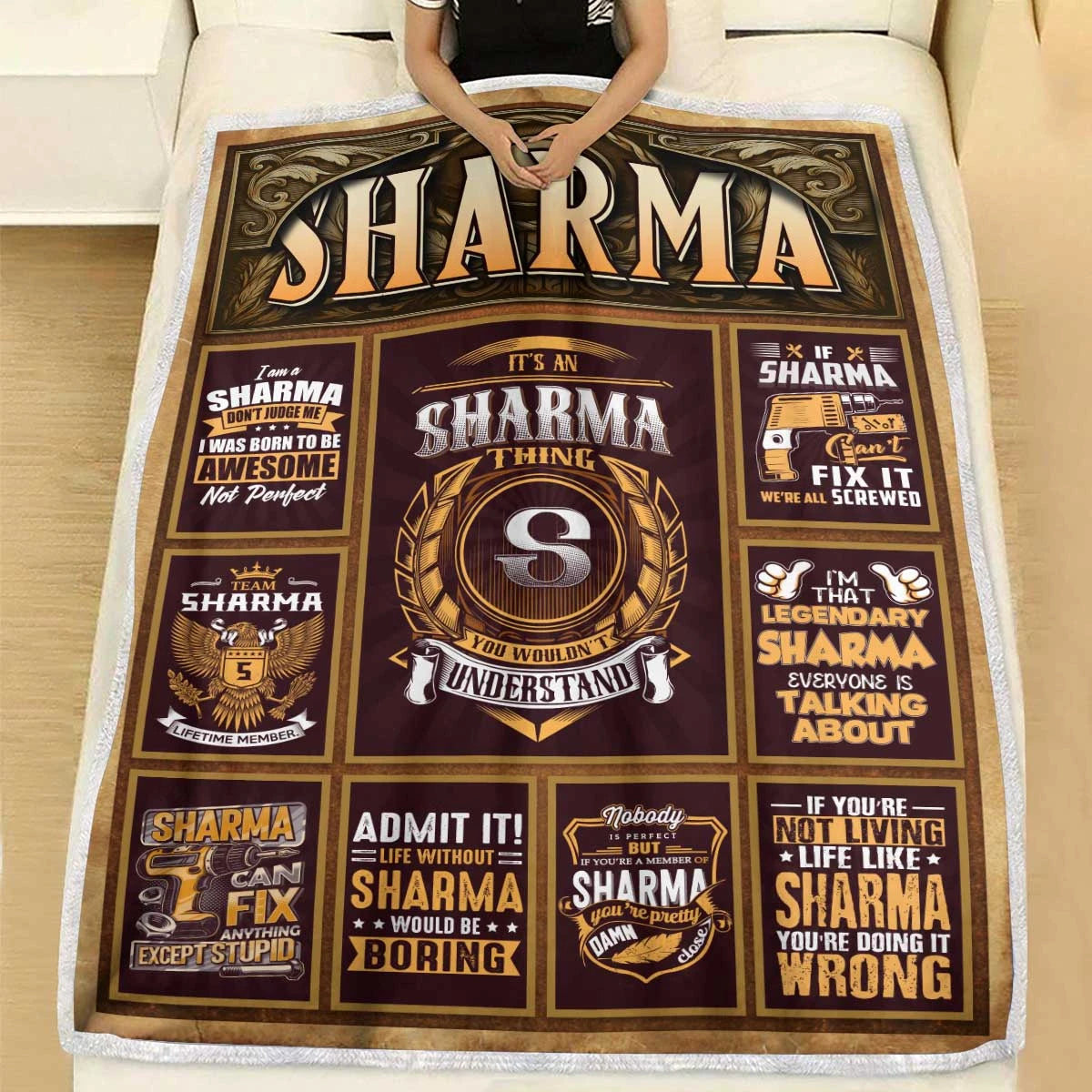 SHARMA Personalized Blanket | Custom Name Cozy Throw Gift 13K1-BK4