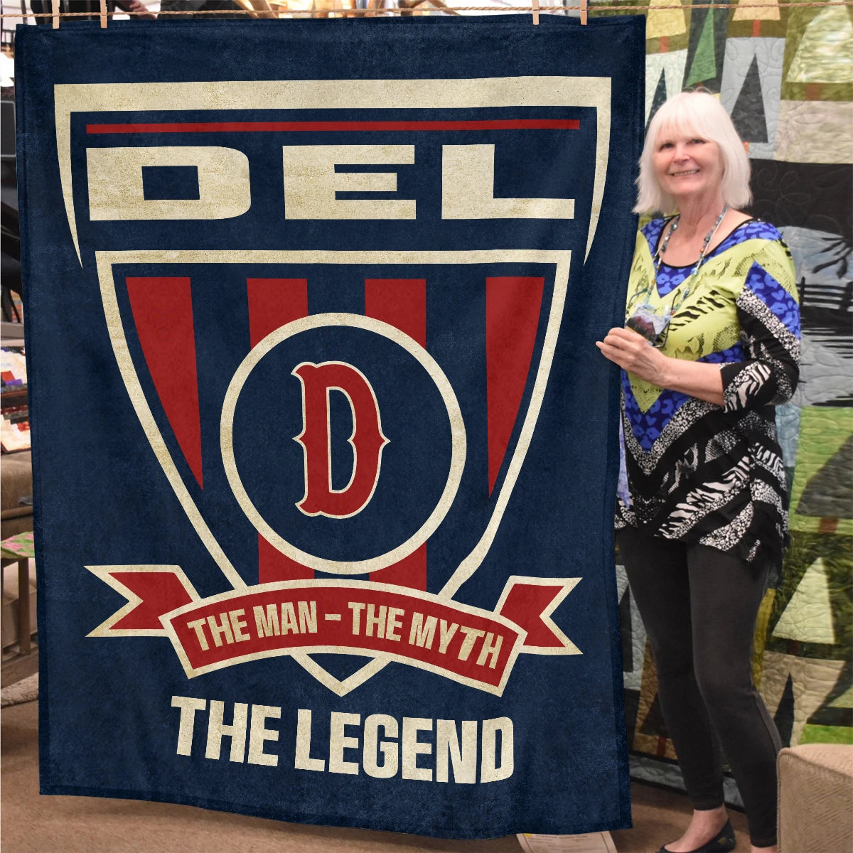 The Man The Myth The Legend Blue Burgundy Baseball Blanket DEL 13K1 BK18