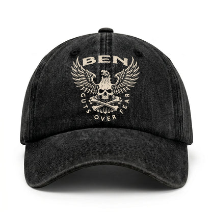 Your Name Guts Over Fear With Eagle And Skull Washed Cap BEN 13K1 C75PF