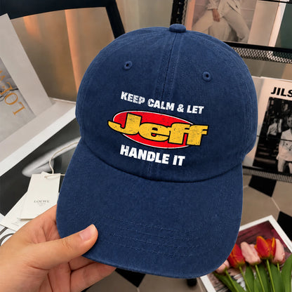 Keep Calm & Let Your Name Handle It Yellow And Red Logo Washed Cap JEFF 13K1 C172PF