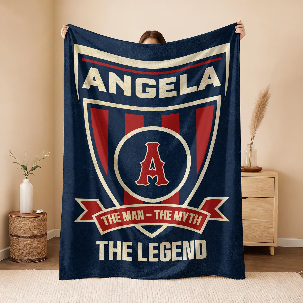 The Man The Myth The Legend Blue Burgundy Baseball Blanket ANGELA 13K1 BK18