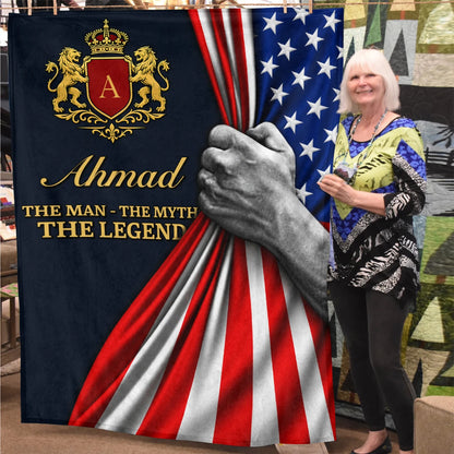 The Man The Myth The Legend America Flag 3D Fleece Blanket AHMAD 13K1 BK12