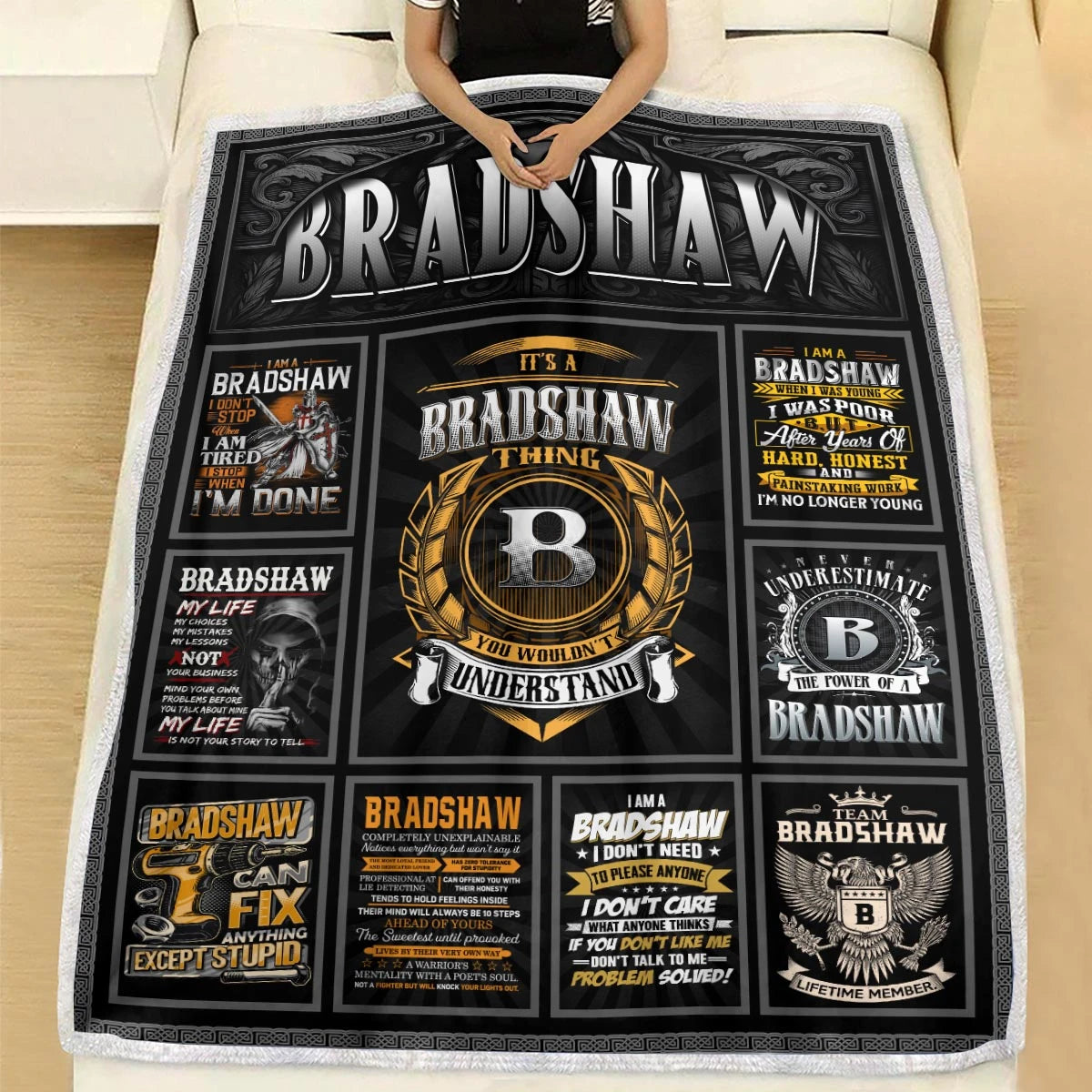 BRADSHAW Personalized Blanket | Custom Name Cozy Throw Gift 13K5-BK2