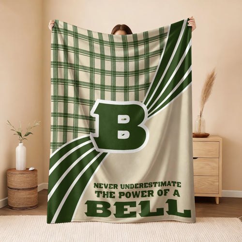 Never Underestimate Your Name Green & Cream Plaid Fleece Blanket BELL 13K1 BK50