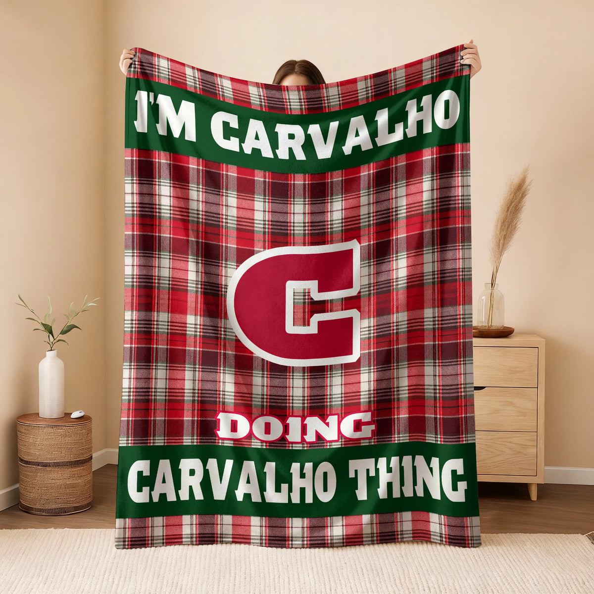 I'm Name Doing Name Things Red Plaid Fleece Blanket CARVALHO 13K1 BK49