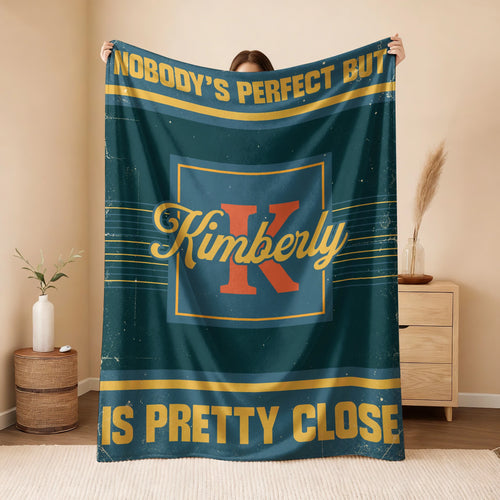 Nobody's Perfect But Your Name Is Close Vintage Blue & Brown Fleece Blanket KIMBERLY 13K1 BK54