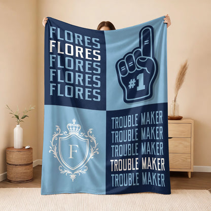 Trouble Maker Funny Blue Fleece Blanket FLORES 13K1 BK21