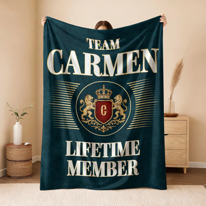 Team Your Name Lifetime Member Sage Green Fleece Blanket CARMEN 13K1 BK42