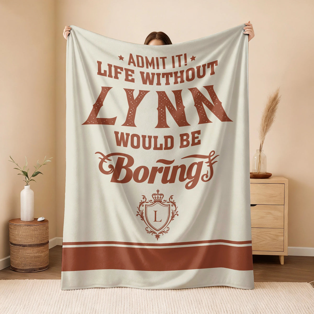Life Without Your Name Would Be Boring Cream Terracotta Blanket LYNN 13K1 BK24