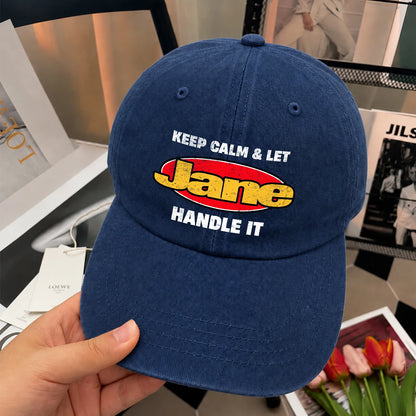 Keep Calm & Let Your Name Handle It Yellow And Red Logo Washed Cap JANE 13K1 C172PF