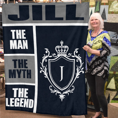 The Man The Myth The Legend Navy Gray & Gold Fleece Blanket  JILL 13K1 BK09