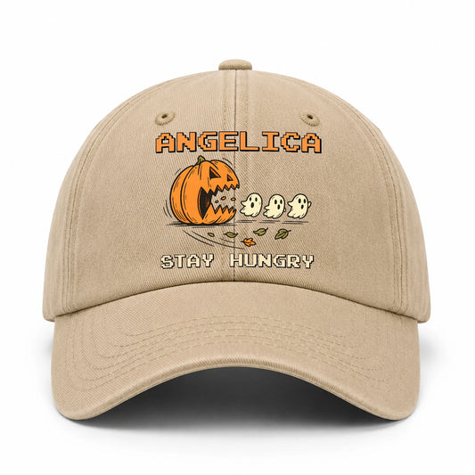 Stay Hungry Pumpkin Chasing Ghosts Funny Washed Cap ANGELICA 13K1 C101PF