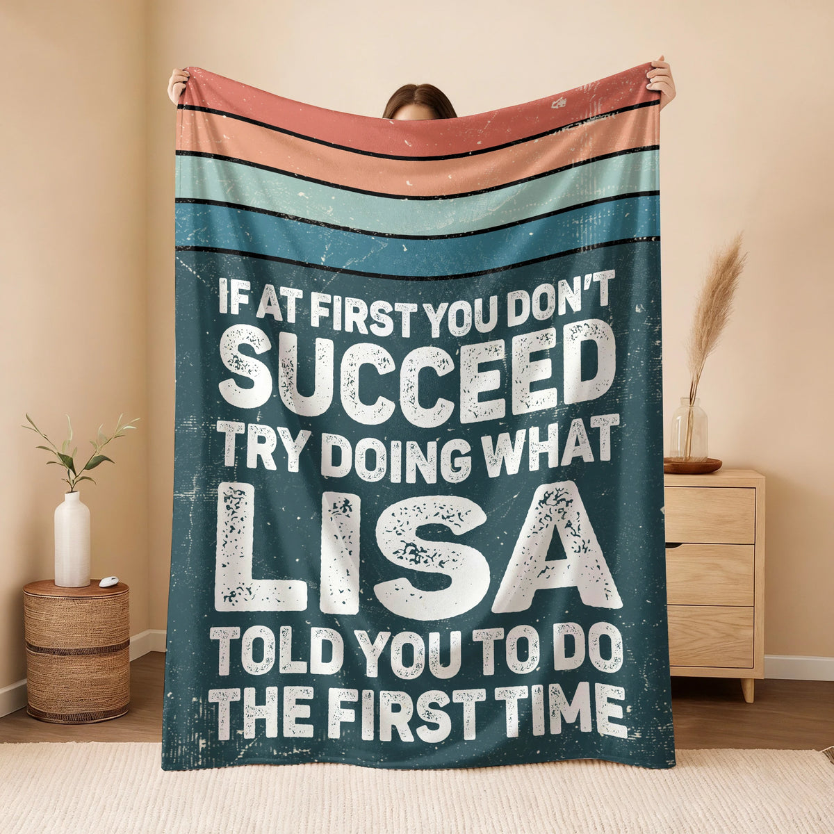 If At First You Don’t Succeed Retro Green Fleece Blanket LISA 13K1 BK29