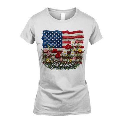 RACHEL 13K1-549 Personalize Name - Design American flag and flowers