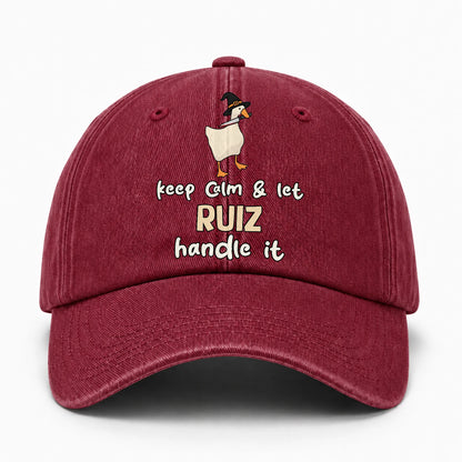 Keep Calm & Let Your Name Handle It Funny Witch Goose Washed Cap RUIZ 13K1 C128PF