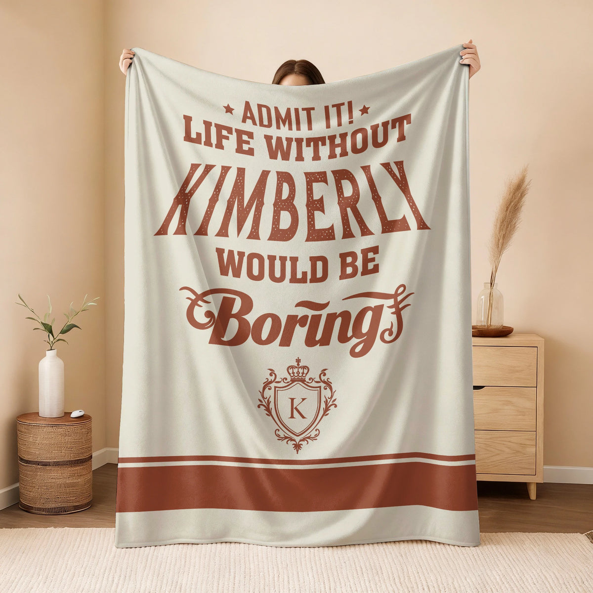 Life Without Your Name Would Be Boring Cream Terracotta Blanket KIMBERLY 13K1 BK24