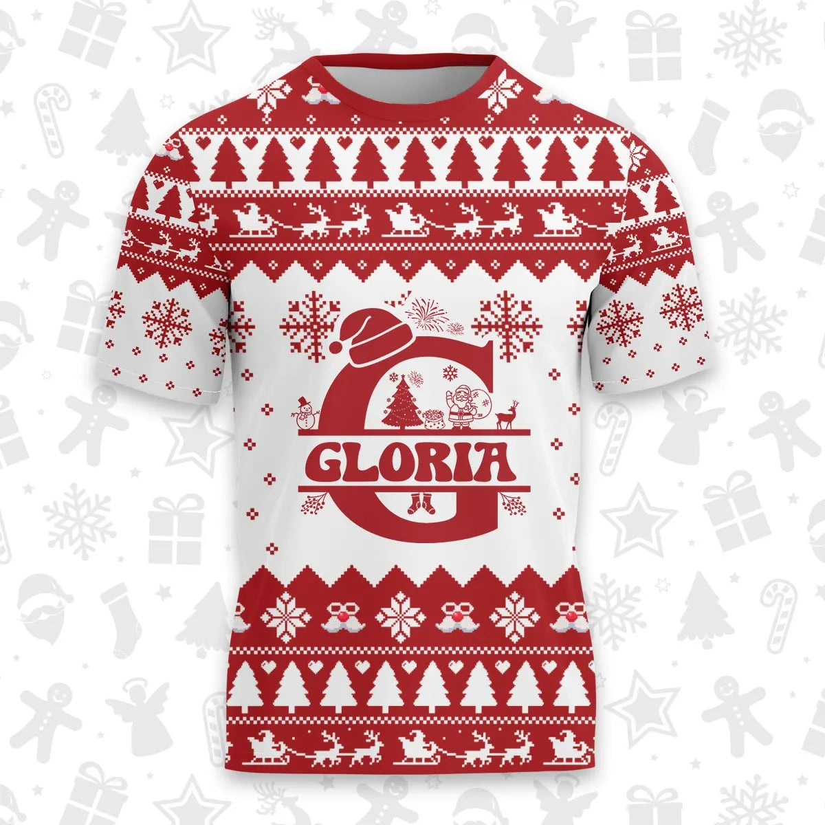 GLORIA Personalized Christmas T-Shirt Pajama Set - Holiday Gift Outfit 13K1-CR2