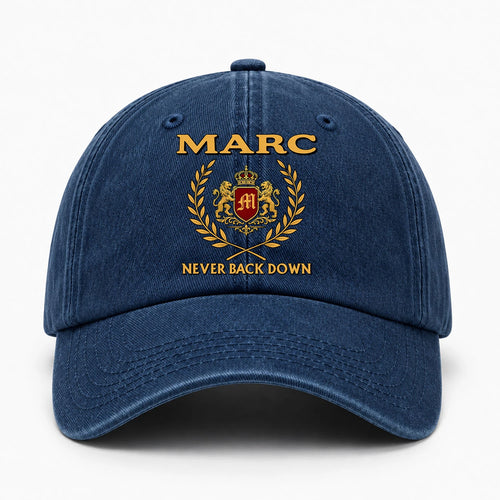 Never Back Down Royal Blue Denim Cap MARC 13K1 C60PF