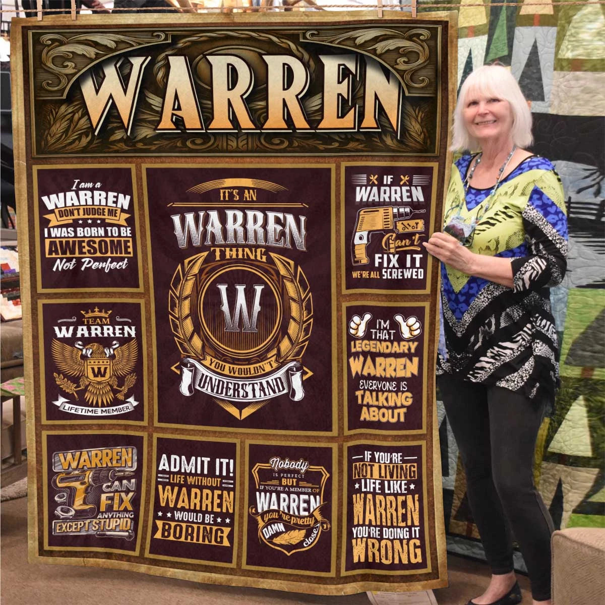 WARREN Personalized Blanket | Custom Name Cozy Throw Gift 13K1-BK4