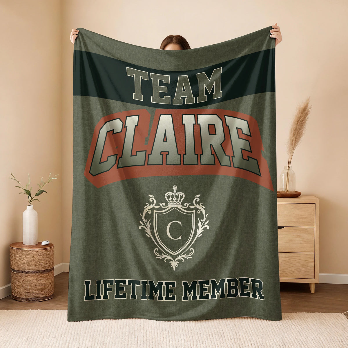 Team Your Name Lifetime Member Sage Green Fleece Blanket CLAIRE 13K1 BK22