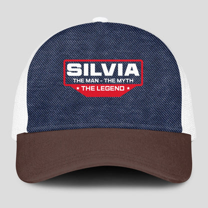 The Man The Myth The Legend Navy Brown And White Mesh Cap SILVIA 13K1 C200PF