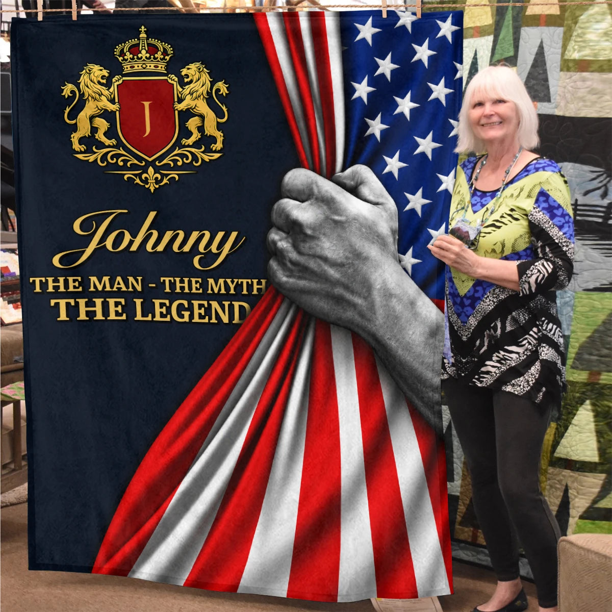 The Man The Myth The Legend America Flag 3D Fleece Blanket JOHNNY 13K1 BK12