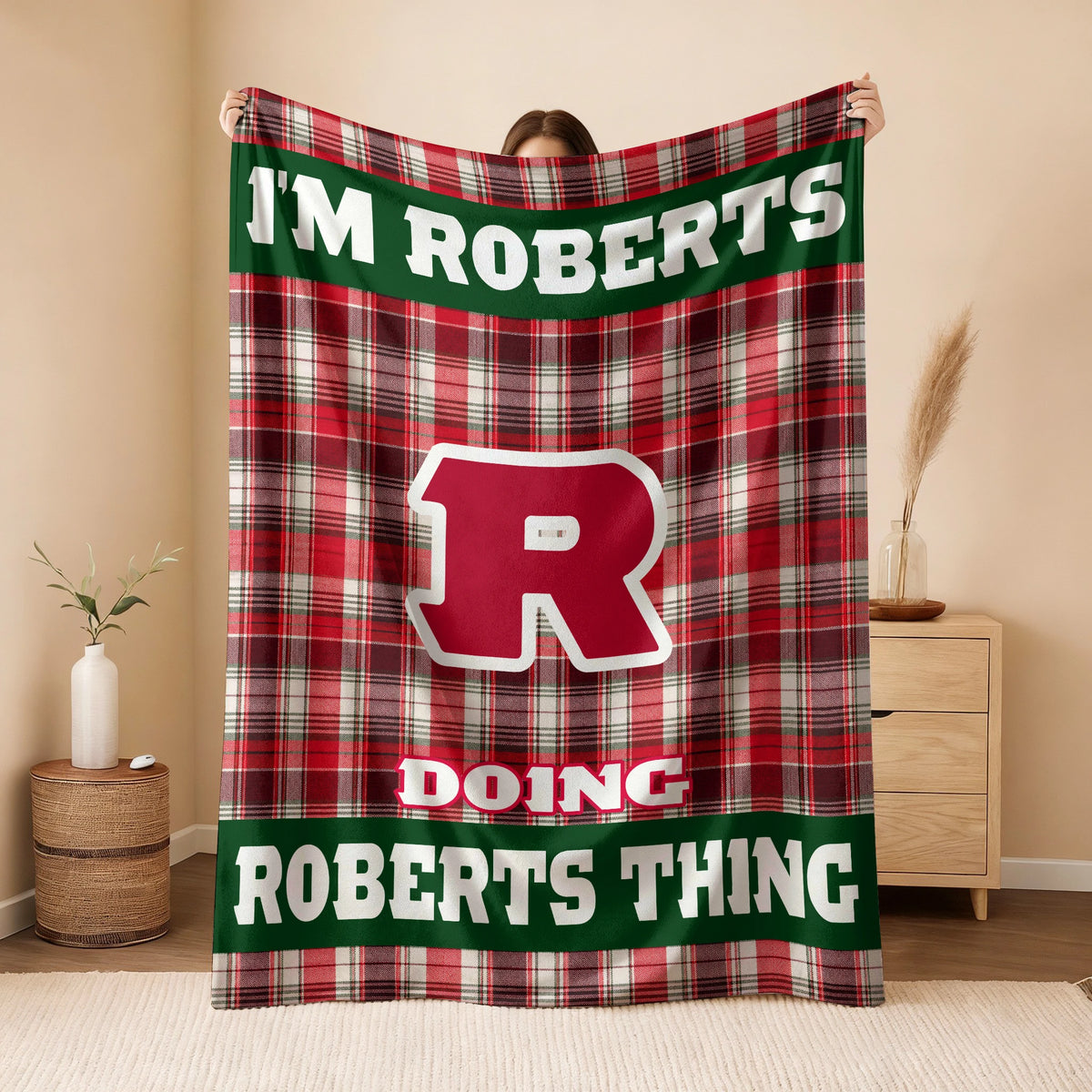 I'm Name Doing Name Things Red Plaid Fleece Blanket ROBERTS 13K1 BK49