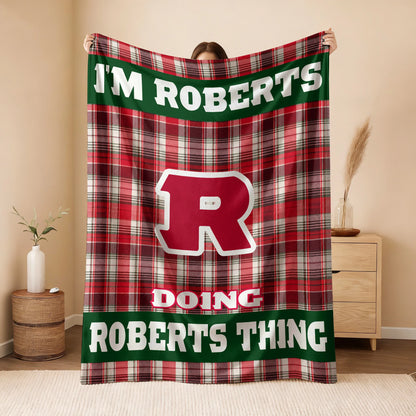 I'm Name Doing Name Things Red Plaid Fleece Blanket ROBERTS 13K1 BK49