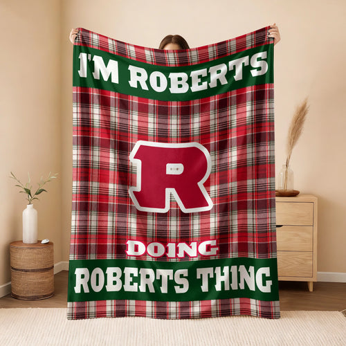 I'm Name Doing Name Things Red Plaid Fleece Blanket ROBERTS 13K1 BK49