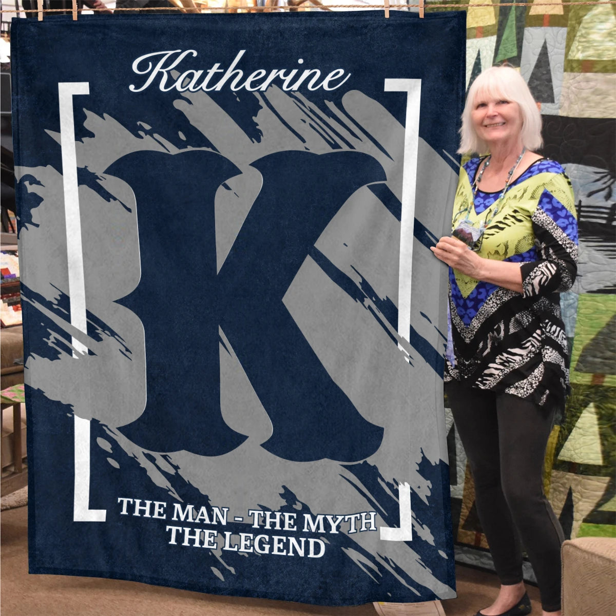 The Man The Myth The Legend Navy Baseball Fleece Blanket KATHERINE 13K1 BK17