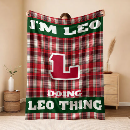 I'm Name Doing Name Things Red Plaid Fleece Blanket LEO 13K1 BK49