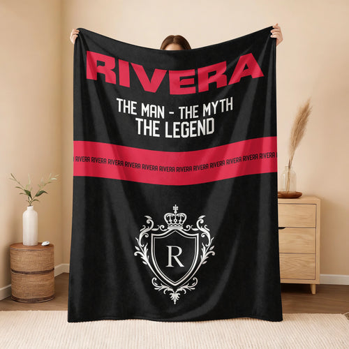 The Man The Myth The Legend Black Red Fleece Blanket RIVERA 13K1 BK14