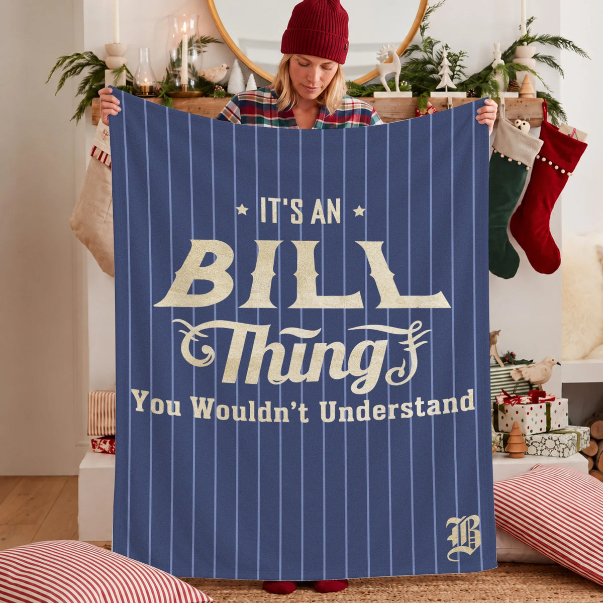 Your Name Thing Striped Blue Fleece Blanket BILL 13K1 BK23