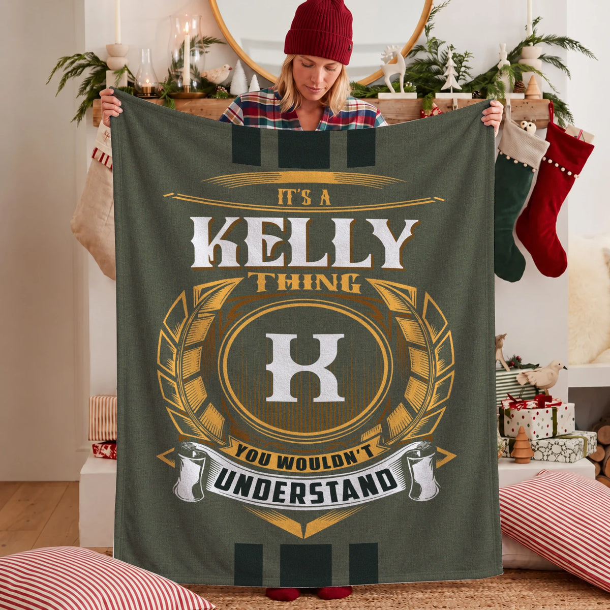 It's A Your Name Thing Olive Green Logo Fleece Blanket KELLY 13K1 BK31