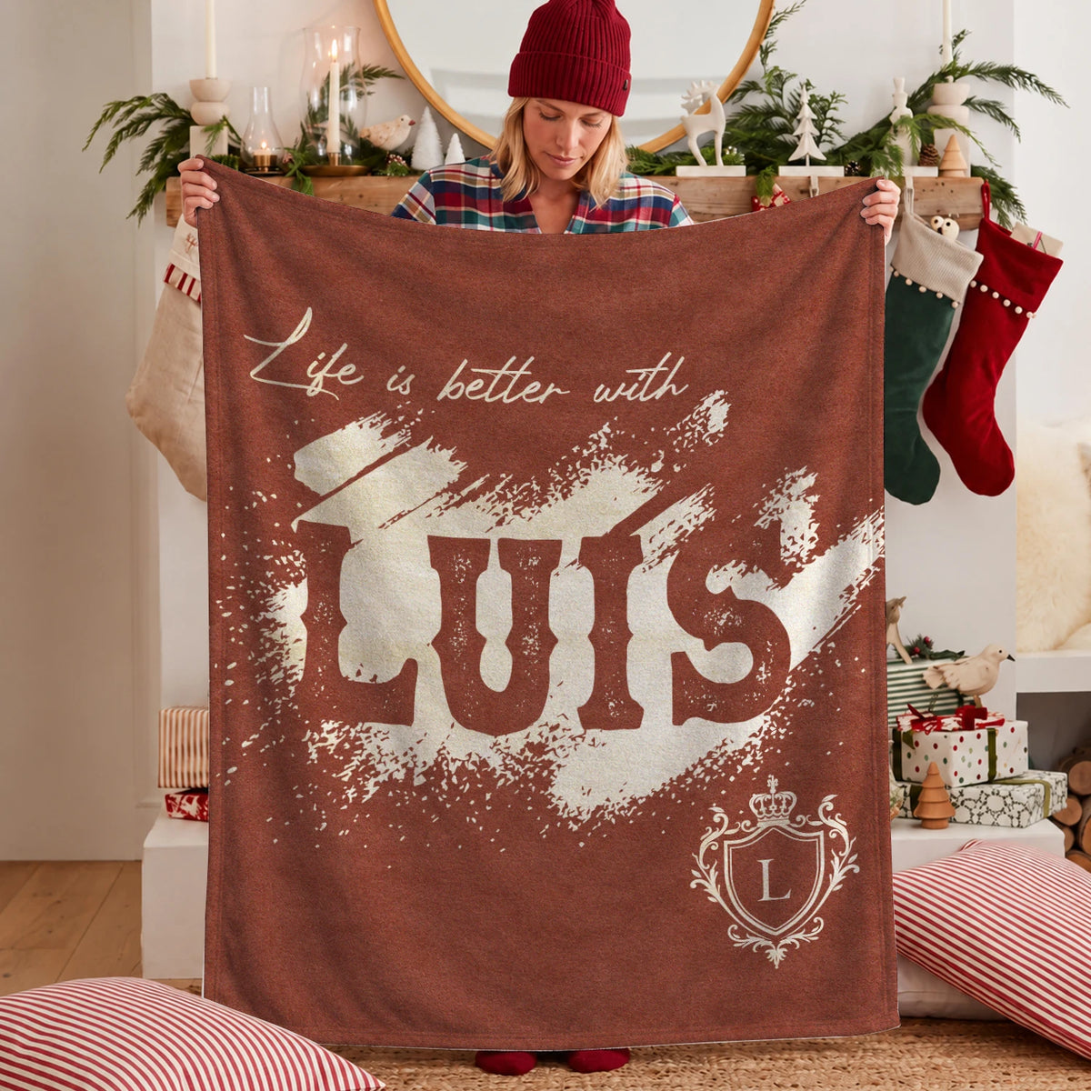 Life Is Better With Your Name Terracotta Cream Fleece Blanket LUIS 13K1 BK30