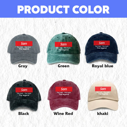 Your Name The Man The Myth The Legend Red Logo Washed Cap SAM 13K1 C130PF