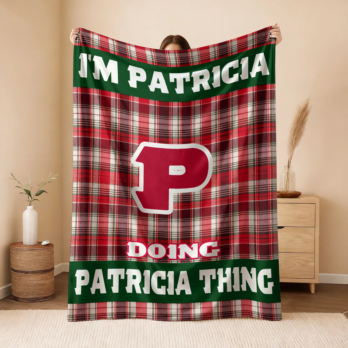 I'm Name Doing Name Things Red Plaid Fleece Blanket PATRICIA 13K1 BK49