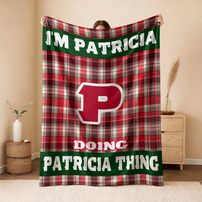I'm Name Doing Name Things Red Plaid Fleece Blanket PATRICIA 13K1 BK49