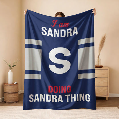 I'm Name Doing Name Things Navy Fleece Blanket SANDRA 13K1 BK51