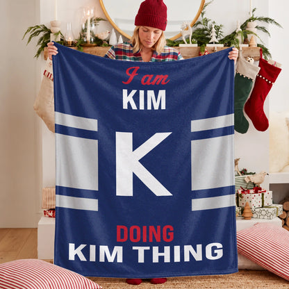 I'm Name Doing Name Things Navy Fleece Blanket KIM 13K1 BK51