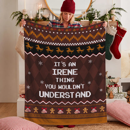 Your Name Thing Funny Deer Brown Christmas Fleece Blanket IRENE 13K1 BK27
