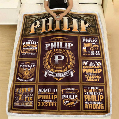 PHILIP Personalized Blanket | Custom Name Cozy Throw Gift 13K1-BK4