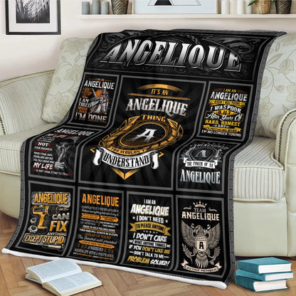 ANGELIQUE Personalized Blanket | Custom Name Cozy Throw Gift 13K5-BK2